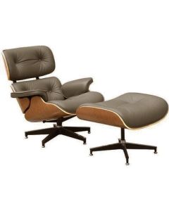 Eames styl EA670 | Krzesło pokładowe z taboretem SPECIAL EDITION ciemno szary Orzech włoski