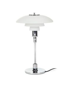 Henningsen Stil DPH 3/2 | Tischleuchte klein Chrome, Glas weiß