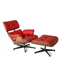 Eames styl EA670 | Krzesło pokładowe z taboretem SPECIAL EDITION czerwony jesion