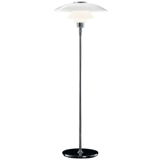 bluefurn Lámpara de pie grande | Henningsen estilo DPH 3/2 Chrome, blanco cristal