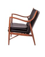Finn Juhl lounge chair 45 walnut frame leather black