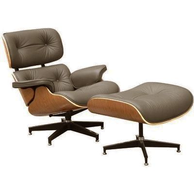Eames styl EA670 | Krzesło pokładowe z taboretem SPECIAL EDITION ciemno szary Orzech włoski