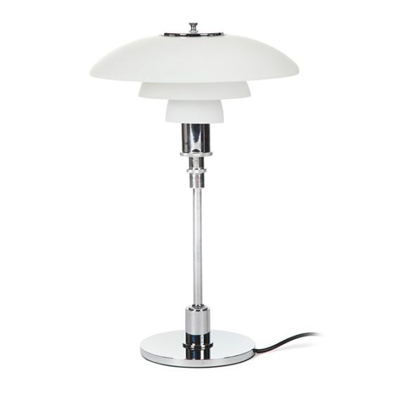 Henningsen style DPH 3/2 | lampe de table petit Chrome, verre blanc