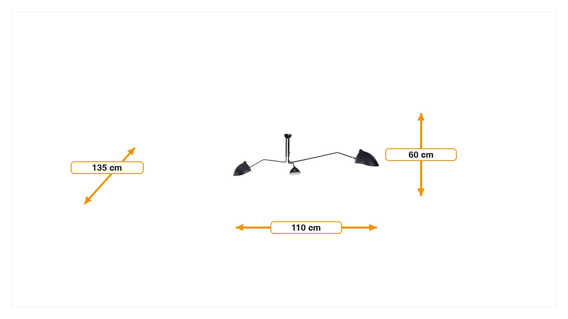 Dimensions de Pendentif Contemporary 3-bras noir