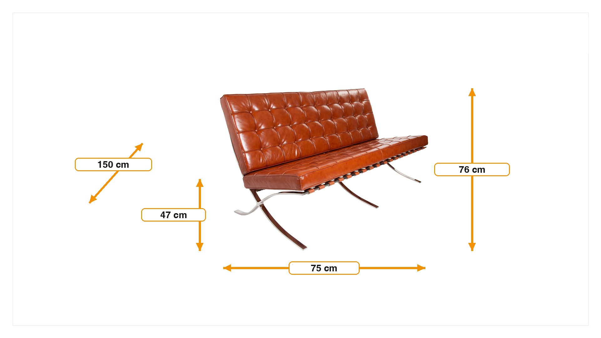 Abmessungen von 2er-Sofa Barcelona Pavillion 2 seat sofa