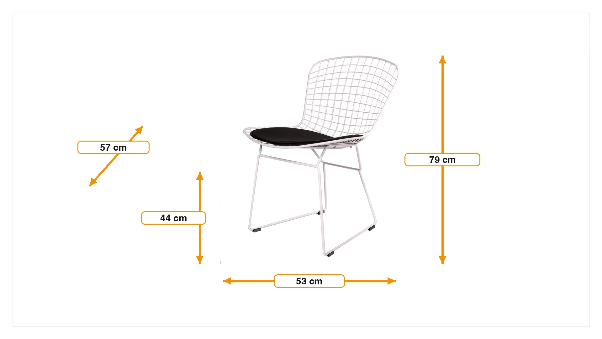 Mål for Spisestue stol Bertoia Hvit base