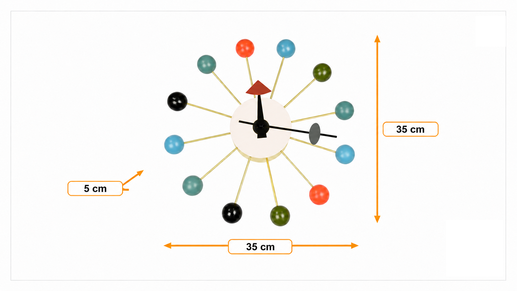 Dimensões de Relógio de parede bola Relógio multicor