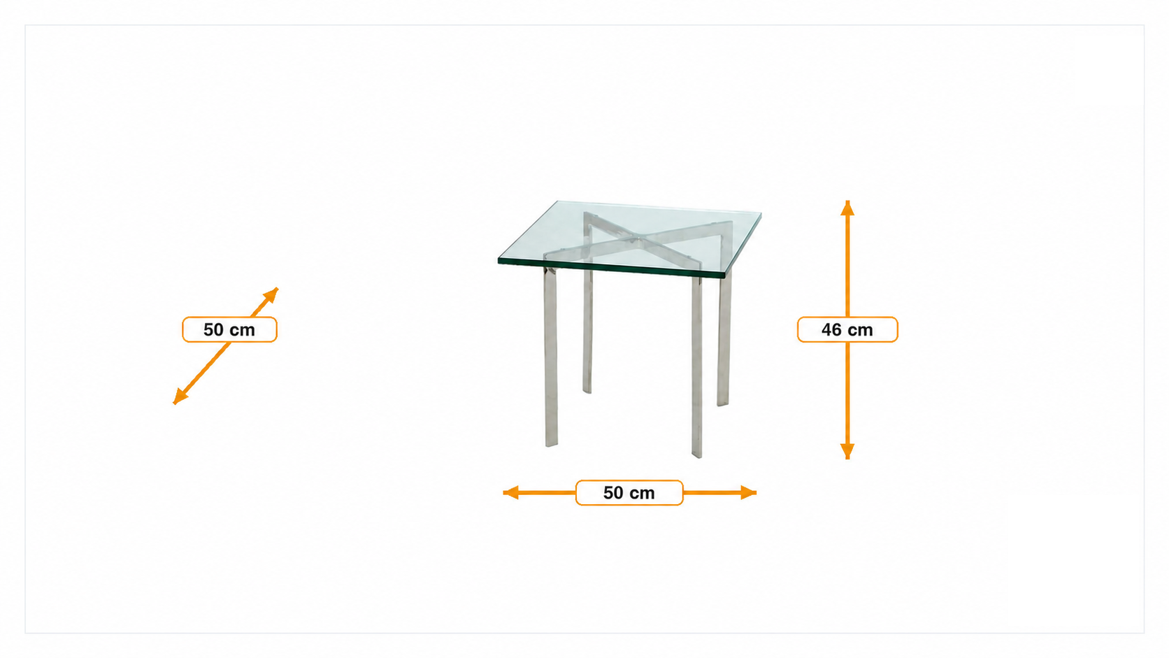 Dimensões de Mesa lateral Barcelona Pavillion 50 centímetros transparente