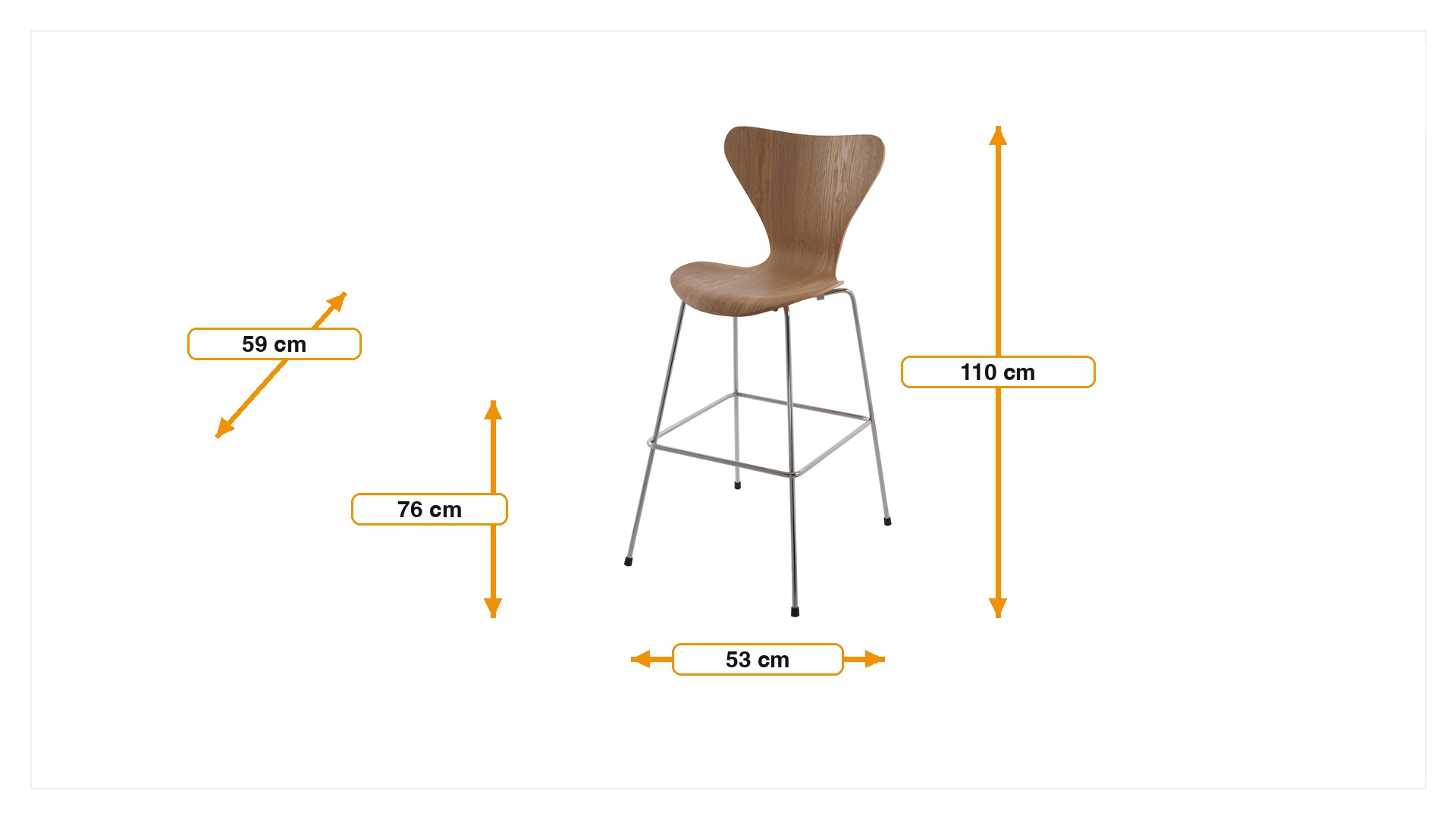 Product dimensions for Barstool Butterfly series 76cm