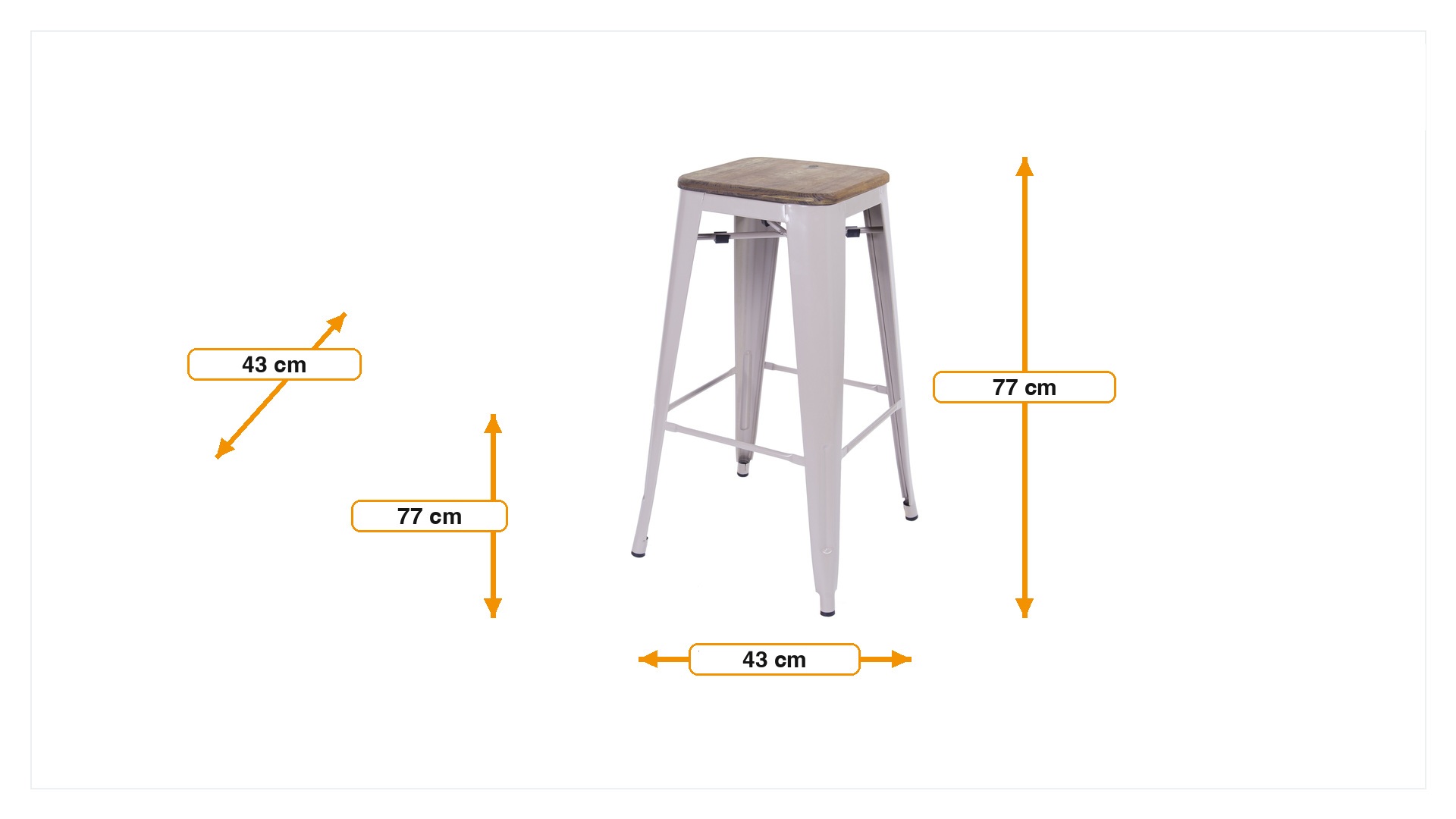 Product dimensions for Barstool Tolix style barstool 77cm teak