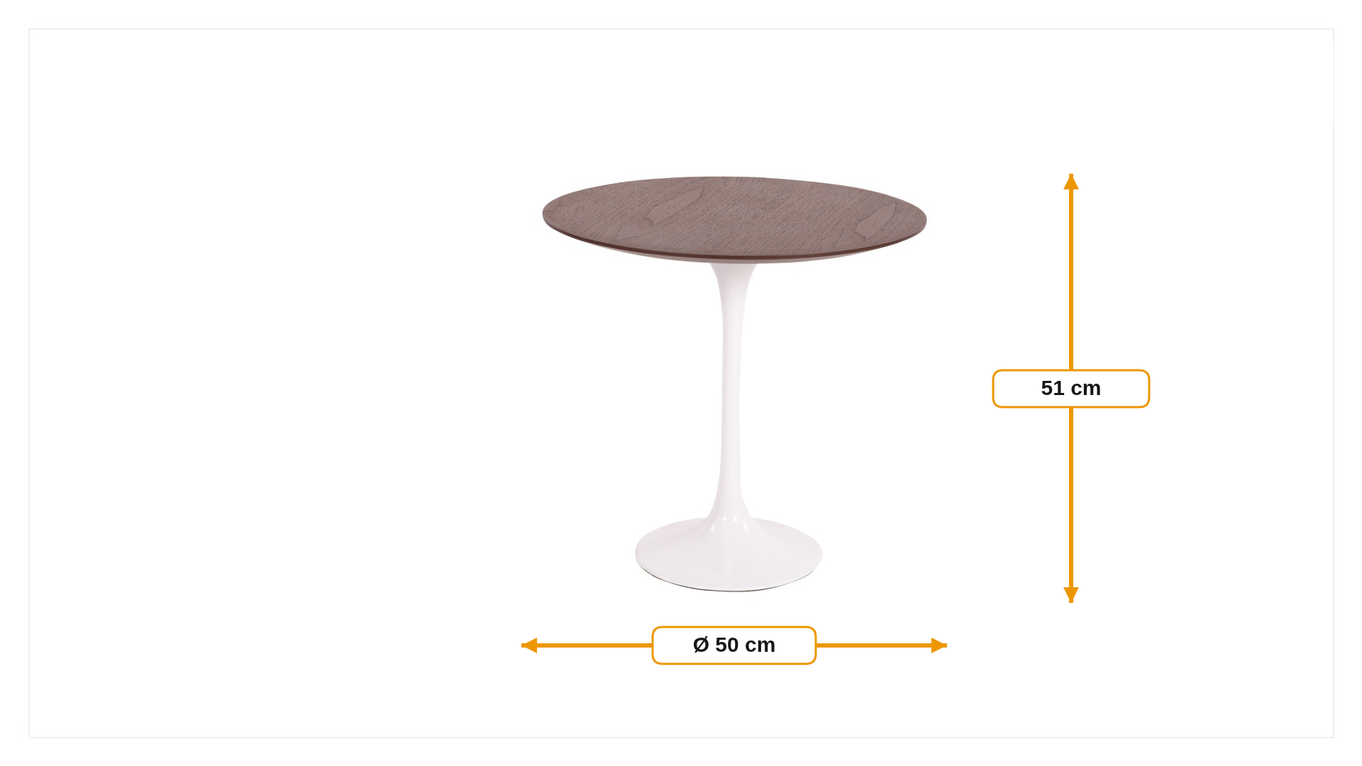 Dimensions de Table d'appoint Tulip Side table 50cm Dessus noyer Base blanc