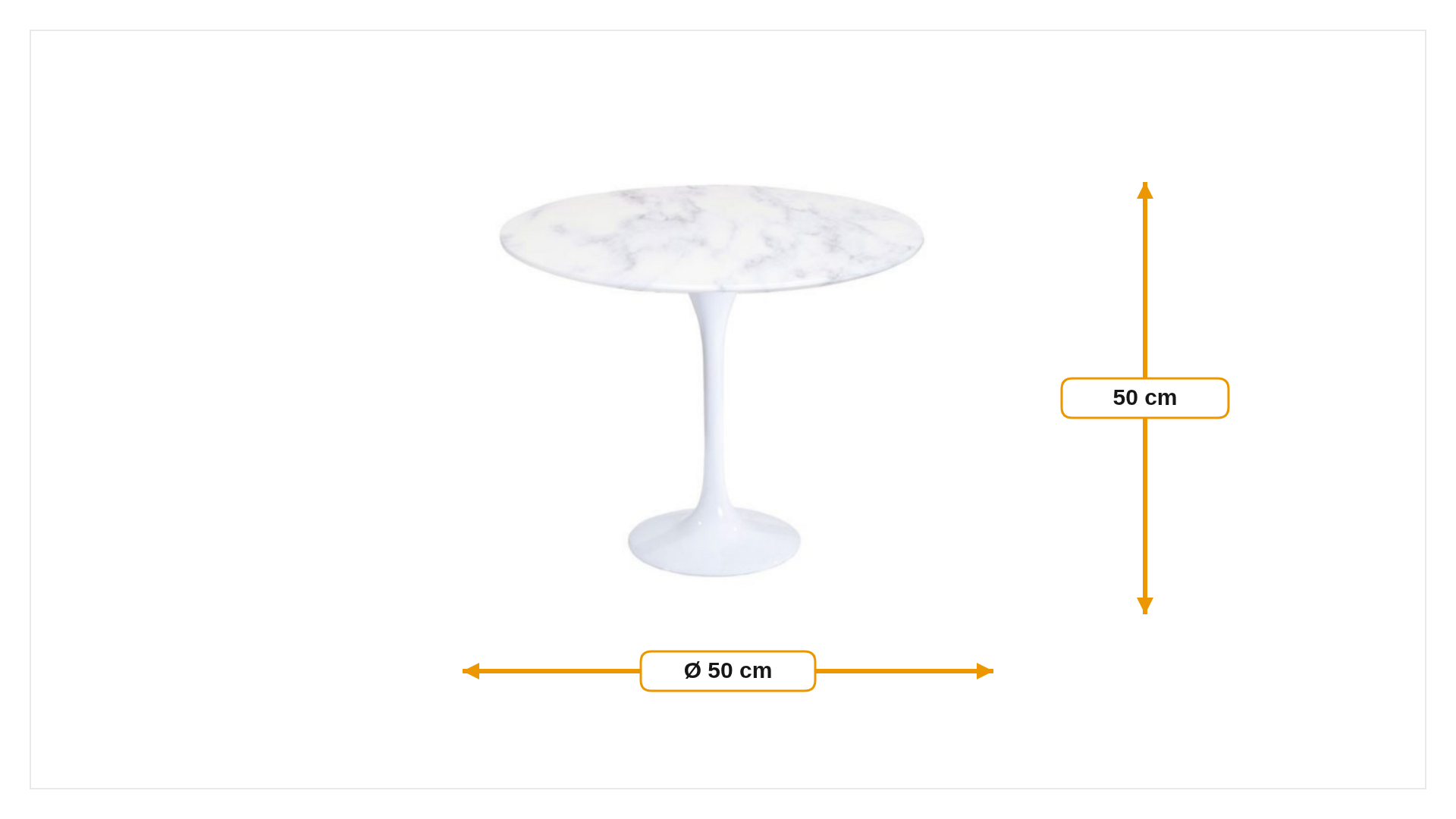 Dimensões de Mesa lateral Tulip tabela 50 centímetros Tampo Mármore Branco Base Branco