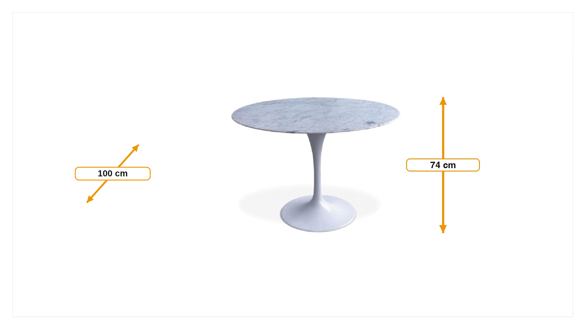 Product dimensions for Dining table Tulip Table 100cm Top Marble white Base white