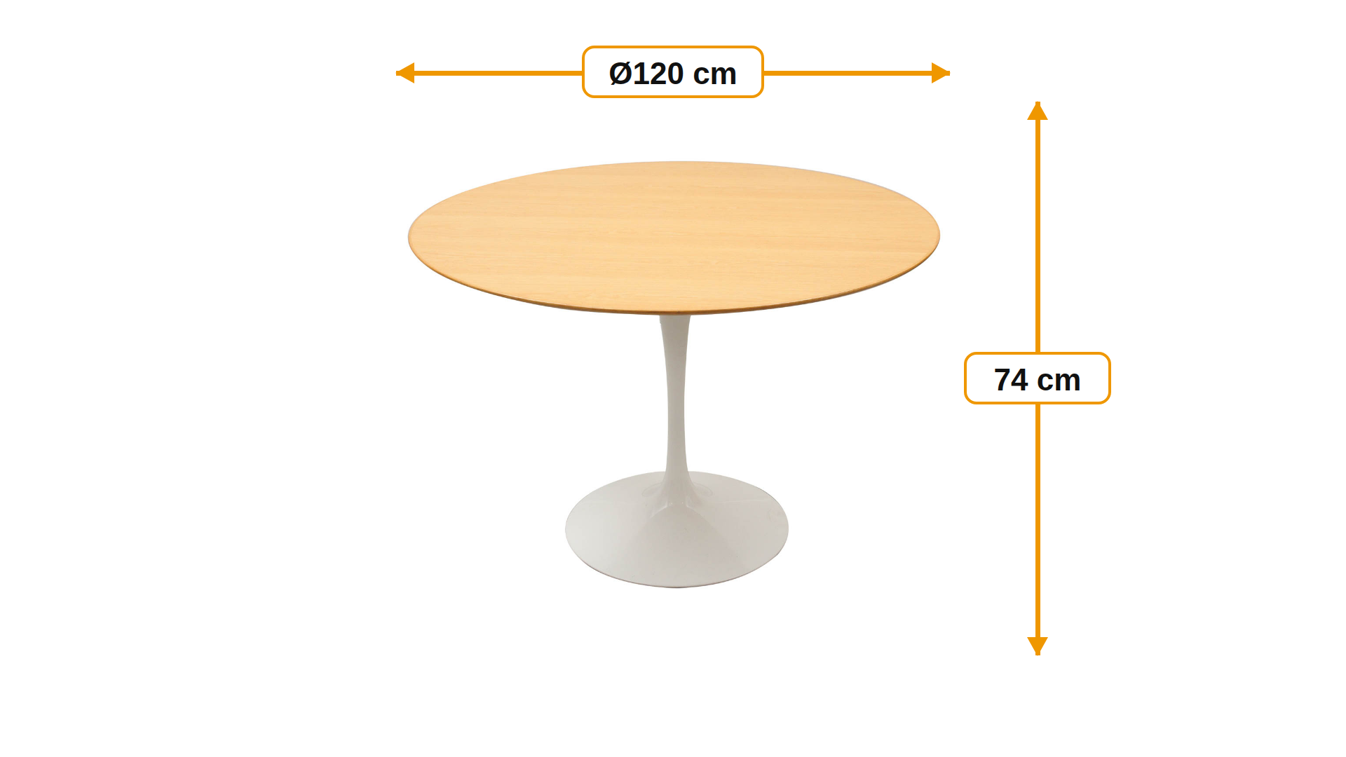 Product dimensions for Dining table Tulip Table 120cm Top oak Base white