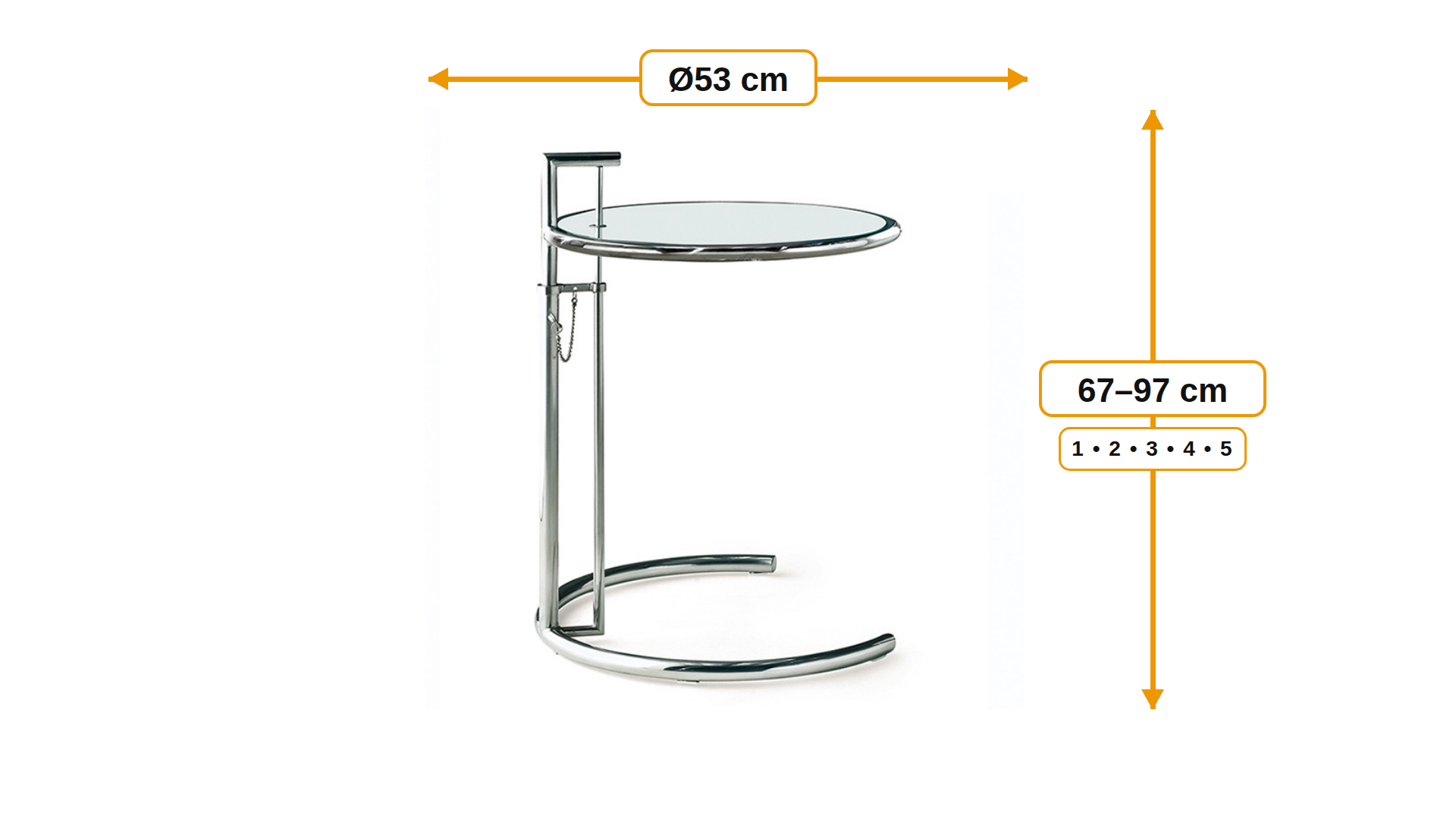 Mått för Side tabell E1027 chrome